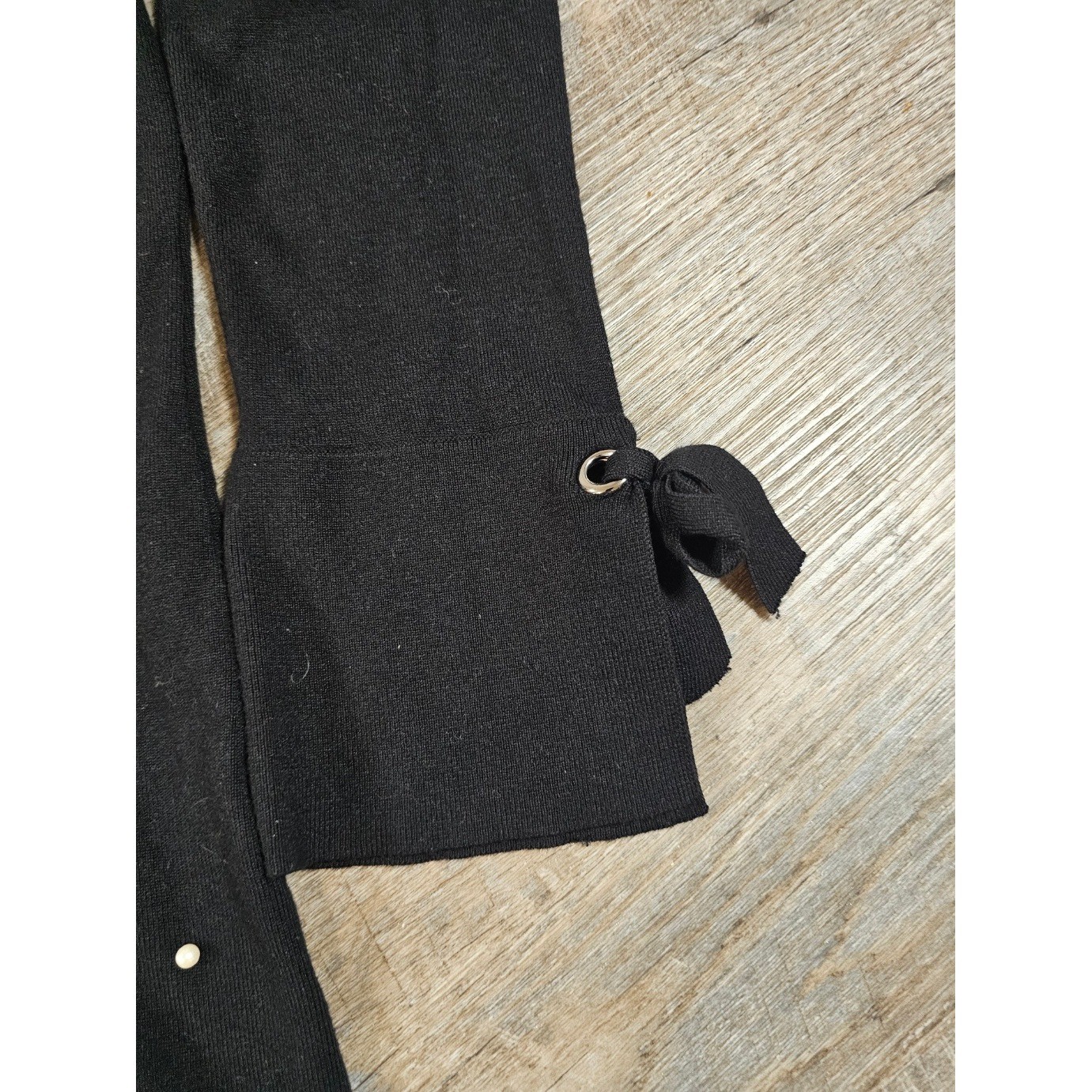 Marie Claire Boutiques Black Pearl Embellished Knit Top Tie Cuff Long Sleeve