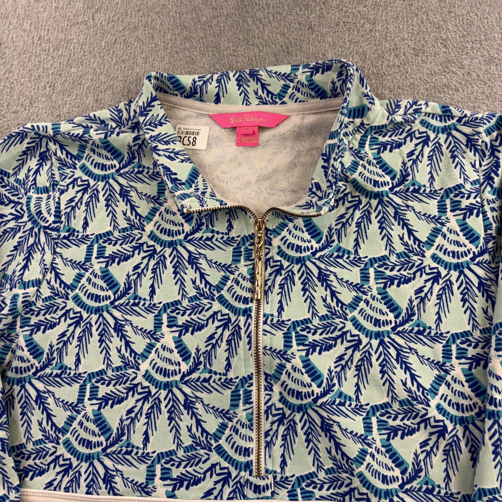 Lilly Pulitzer Shirt Womens Medium Blue 1/2 Zip Long Sleeve Tunic Top