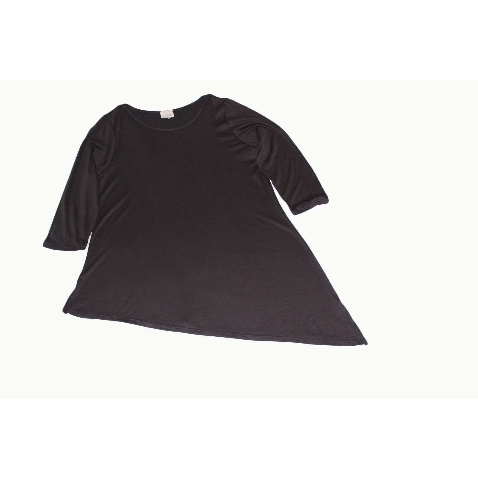 Asymmetrical Handkerchief Hem Tunic Top Charcoal Gray 3/4 Sleeve Scoop Neck