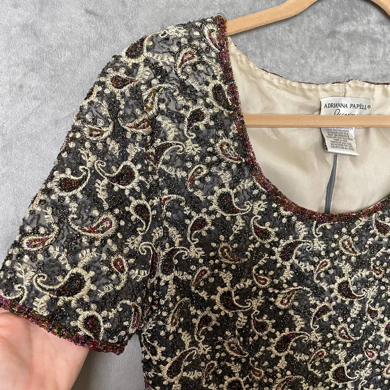 Silk Beaded Paisley Blouse Blue Gold Formal Size 14 Romantic Victorian Evening
