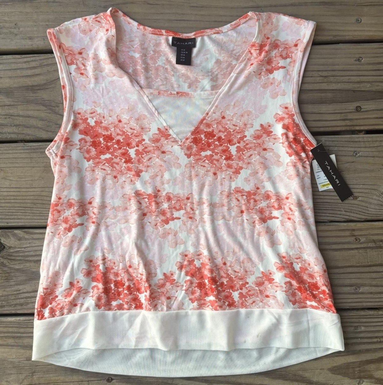 Tahari Women’s M Regular Pink/White Floral Sleeveless Blouse – M