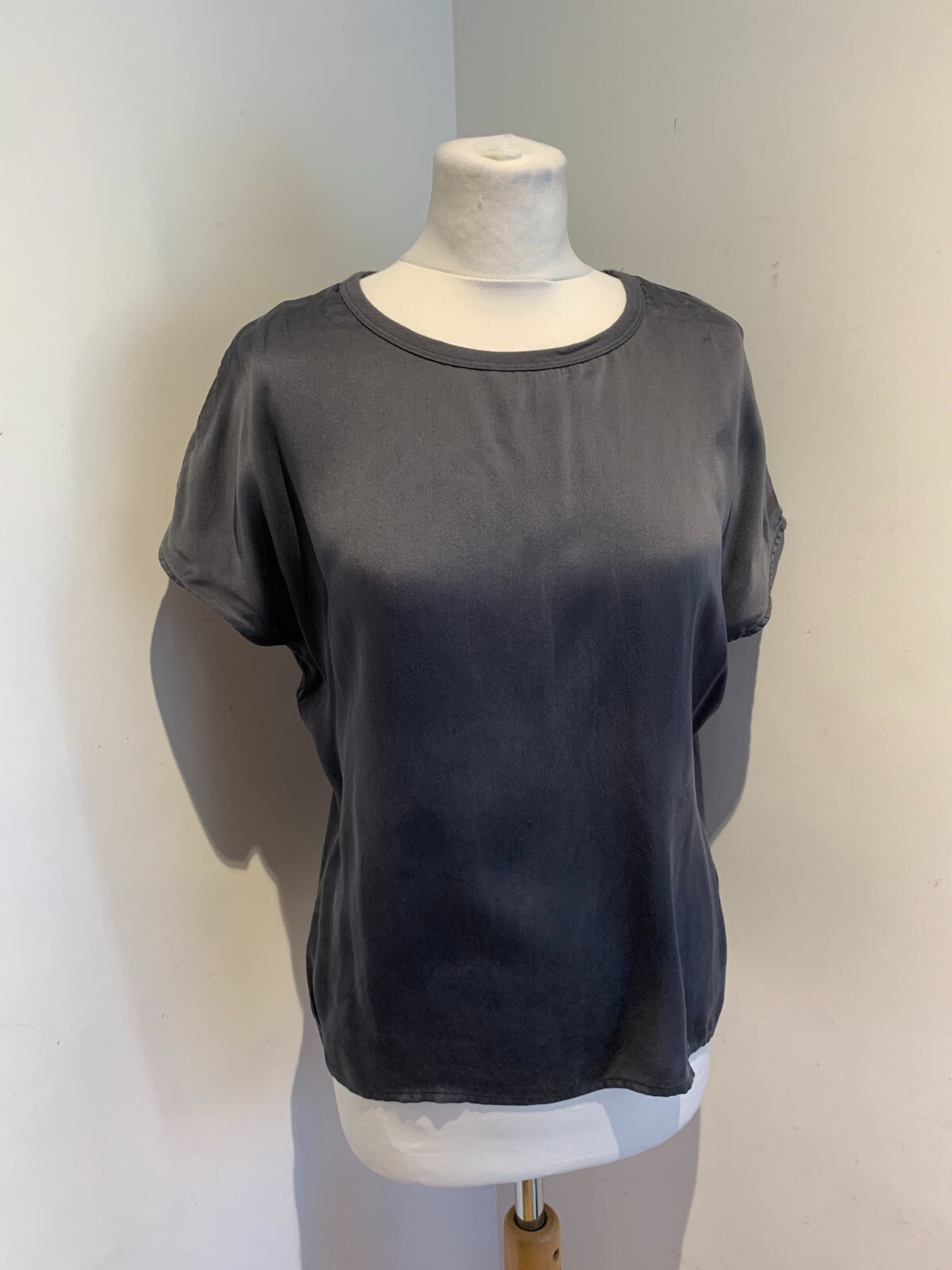 Jigsaw dark grey blouse L VGC top classic lightweight oversize boxy