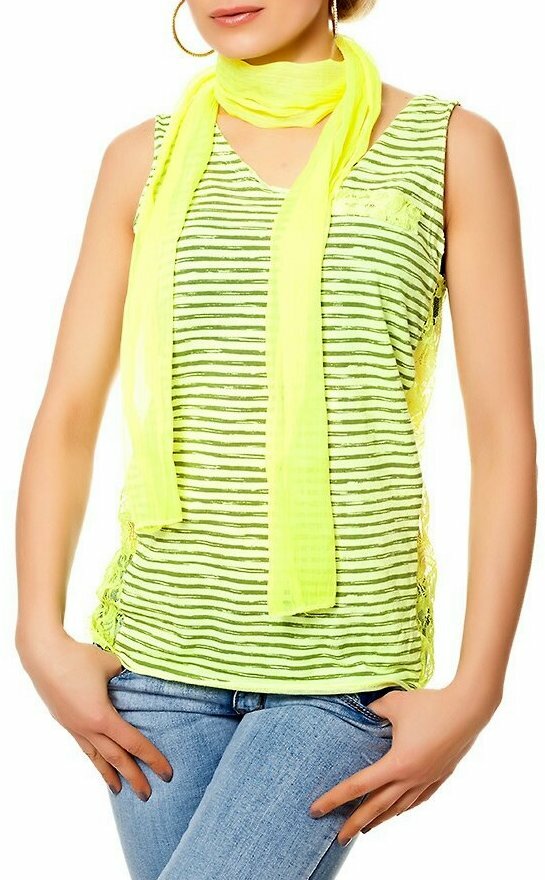 Sexy Miss Womens Stripe Tank Top Retro Lace Back Scarf 34/36/38 Neon Yellow