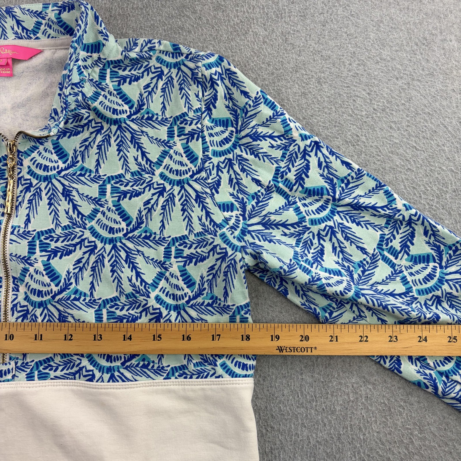 Lilly Pulitzer Shirt Womens Medium Blue 1/2 Zip Long Sleeve Tunic Top