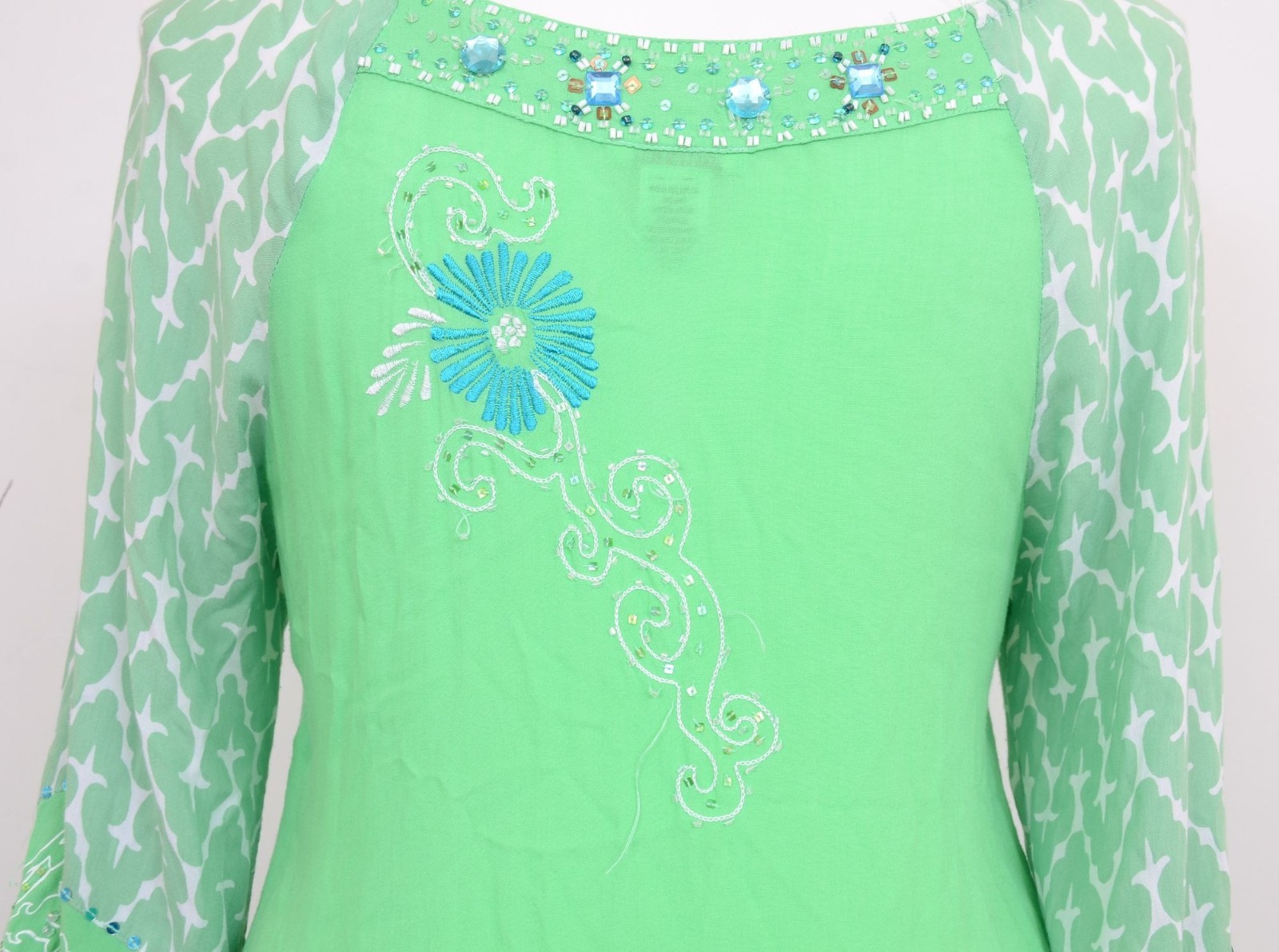 KRISTA LEE Peasant Bohemian Colorful Sequins Embroidered Tunic Blouse Size L