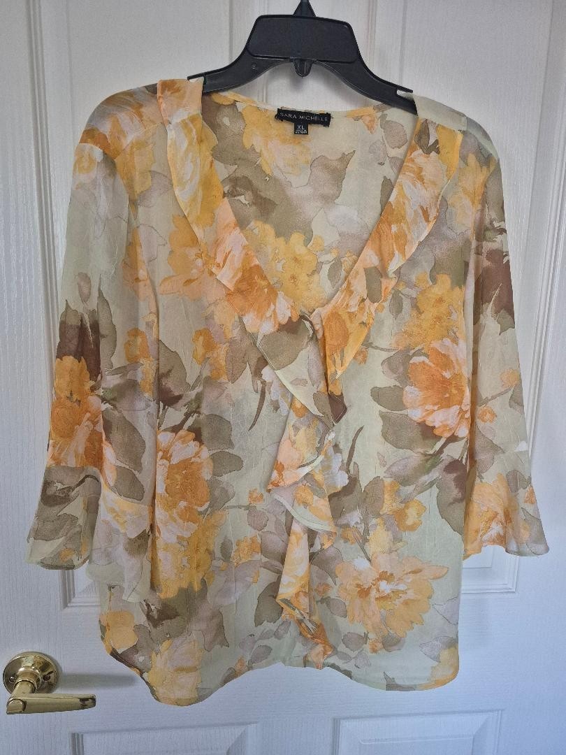 Sara Michelle Lightweight woven floral ruffle top blouse size XL