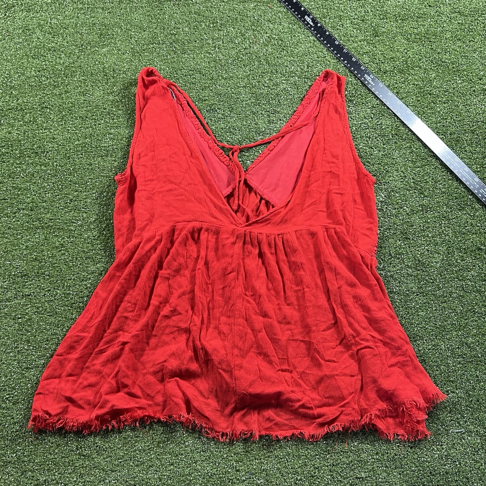 Umgee USA Women’s Red Sleeveless Babydoll Crochet Trim Tank Top Size L