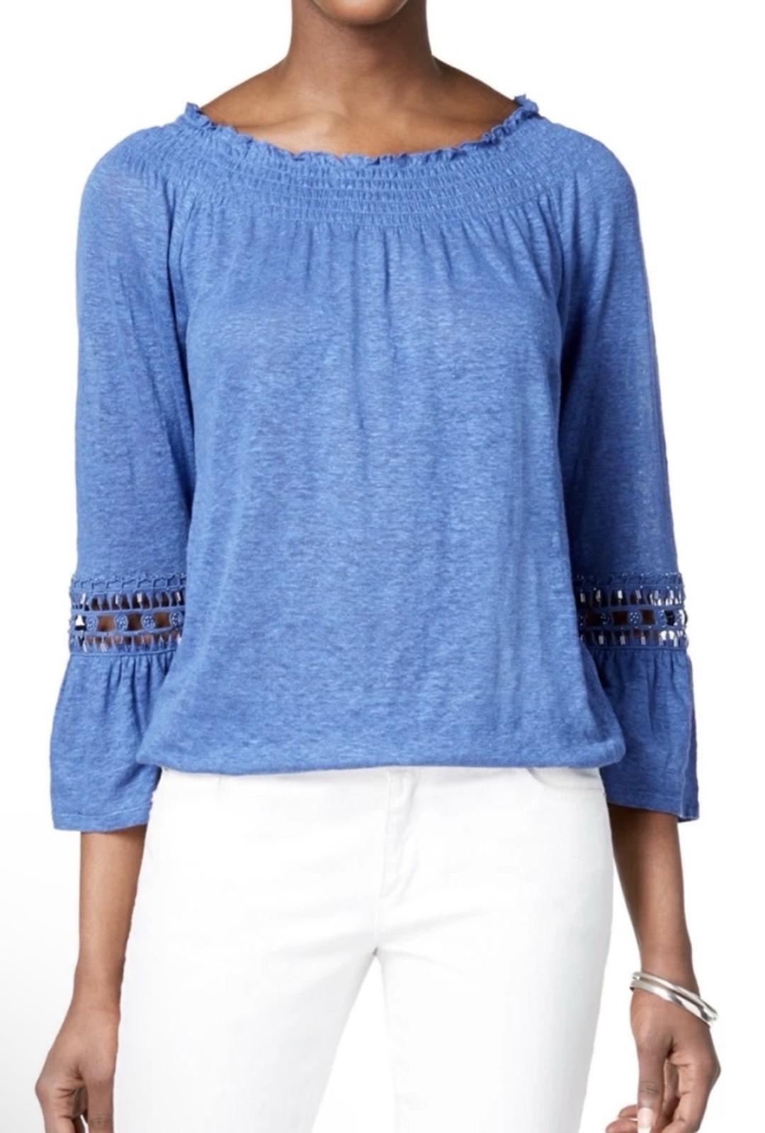 INC International Concepts Womens Blue Flared￼ Long Sleeve Top Size Small