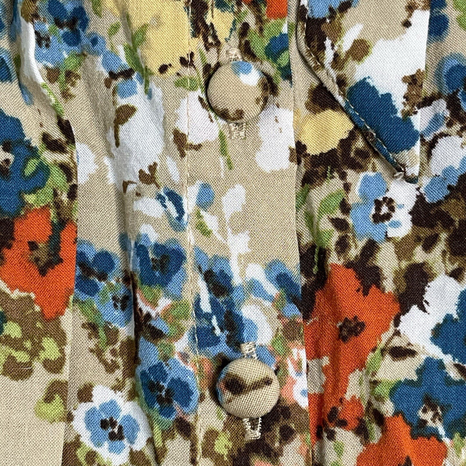 J Jill Top Womens 1X Ditzy Floral Covered Button Front Removable Tie Blouse