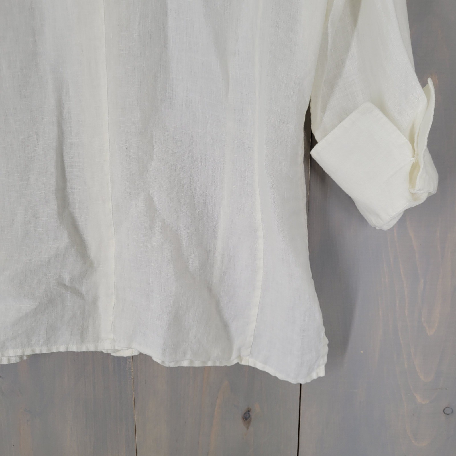 Linda Allard Ellen Tracy Linen Button Down Women 6 Ivory 3/4 Sleeve Blouse