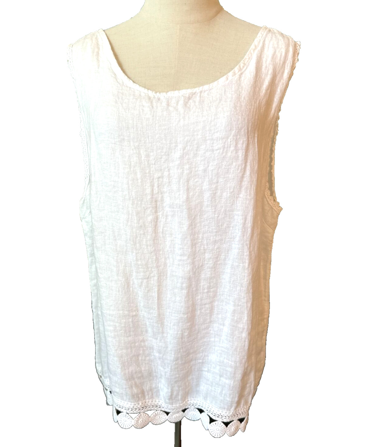 Angela Mara White Linen Top Blouse Sz XL