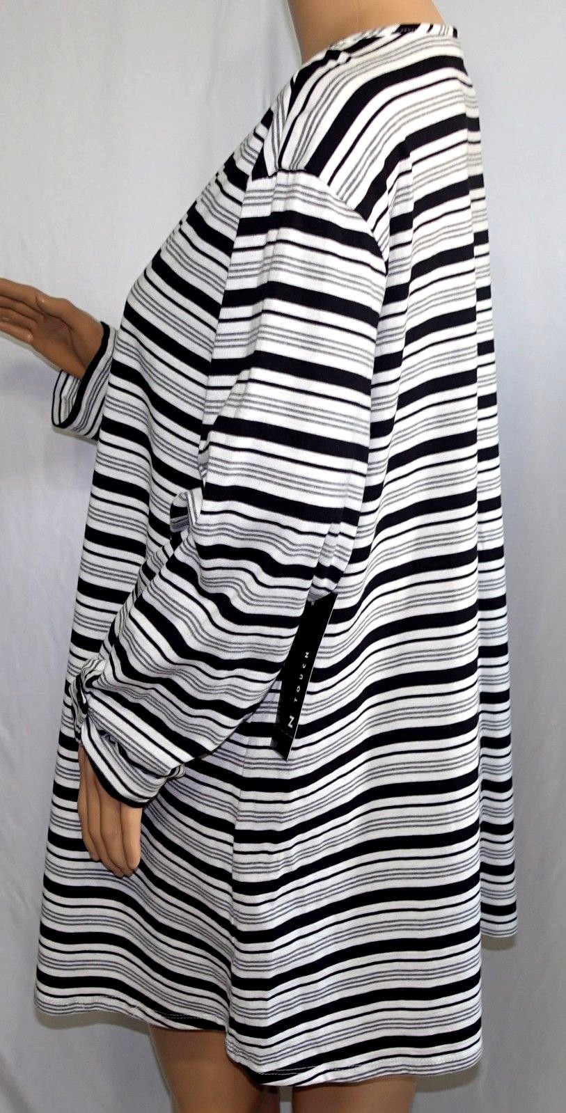 N Touch Women Plus 1x 2x 3x Black Gray Ivory Striped Sweater Top Blouse Shirt