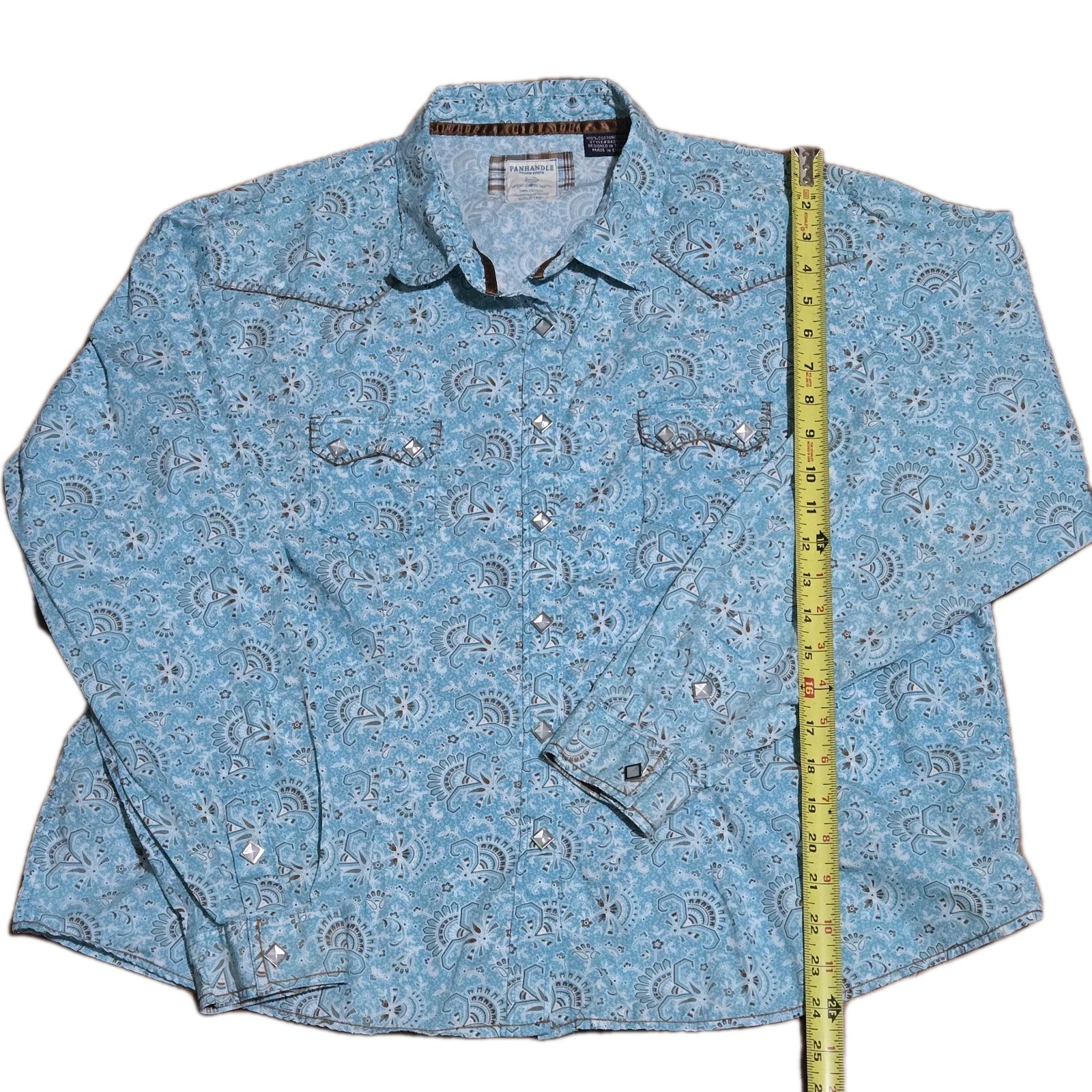 Panhandle Rough Stock Western Snap Shirt XXL Blue Geometric Cowgirl Rodeo Boho