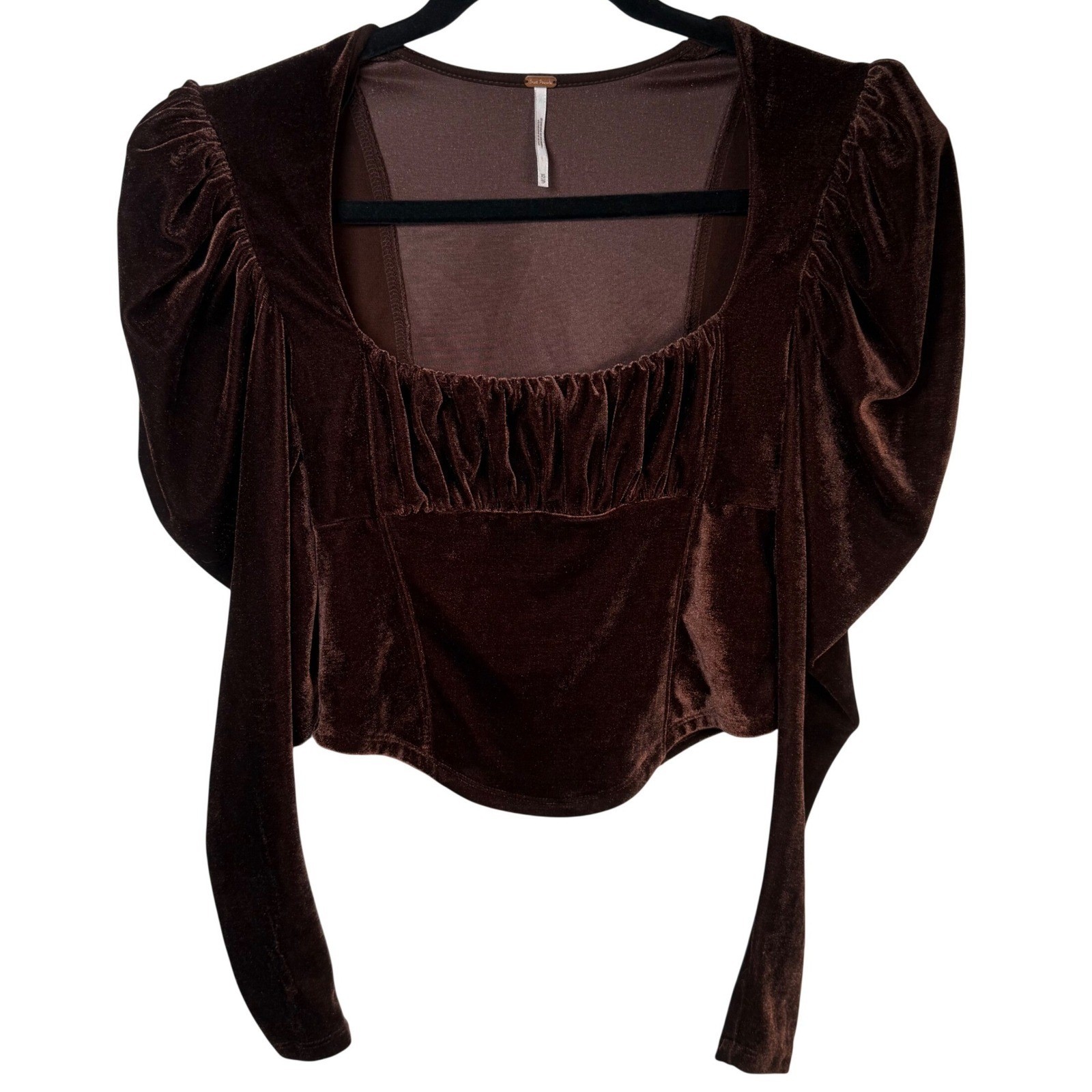 Free People Hold Me Velvet Corset Top Brown Puff Sleeve Whimsigoth Coquette XS