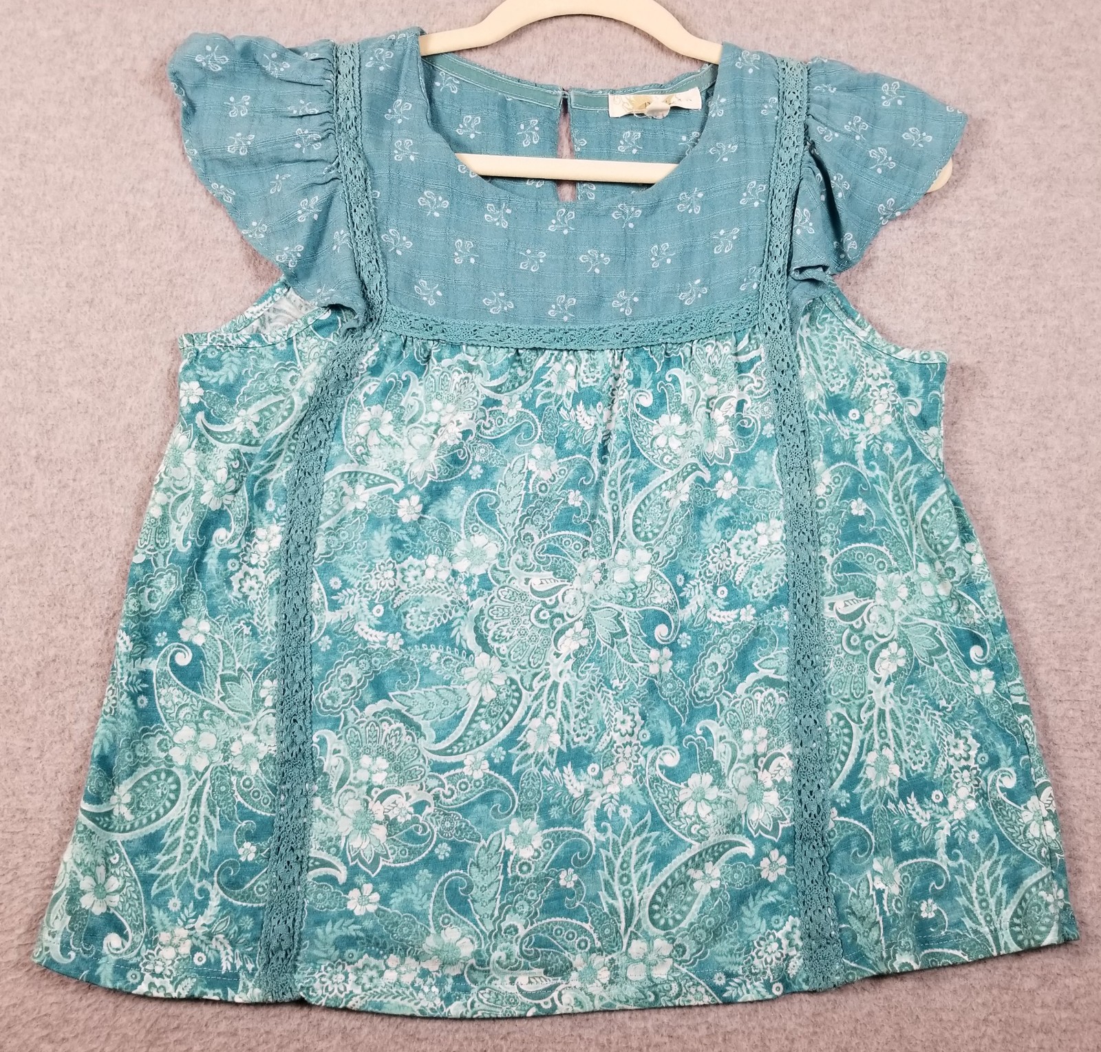 Rewind Top Women Junior’s Small S Floral Paisley Short Cap Sleeve Stretch Spring
