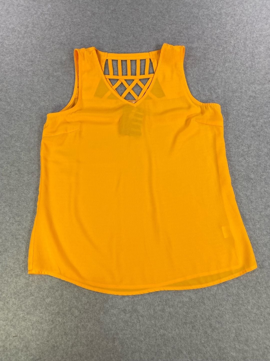 Skies Are Blue Women’s Orange Sleeveless Tank Top with Criss-Cross Back Detail