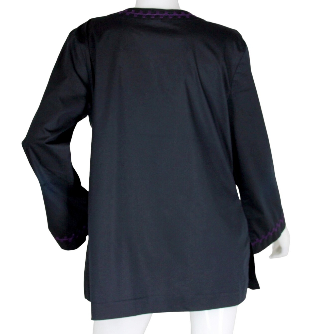{DANA BUCHMAN} Tunic/Shirt/Top Black w/ Purple Embroidery Cotton Blend Summer ~L