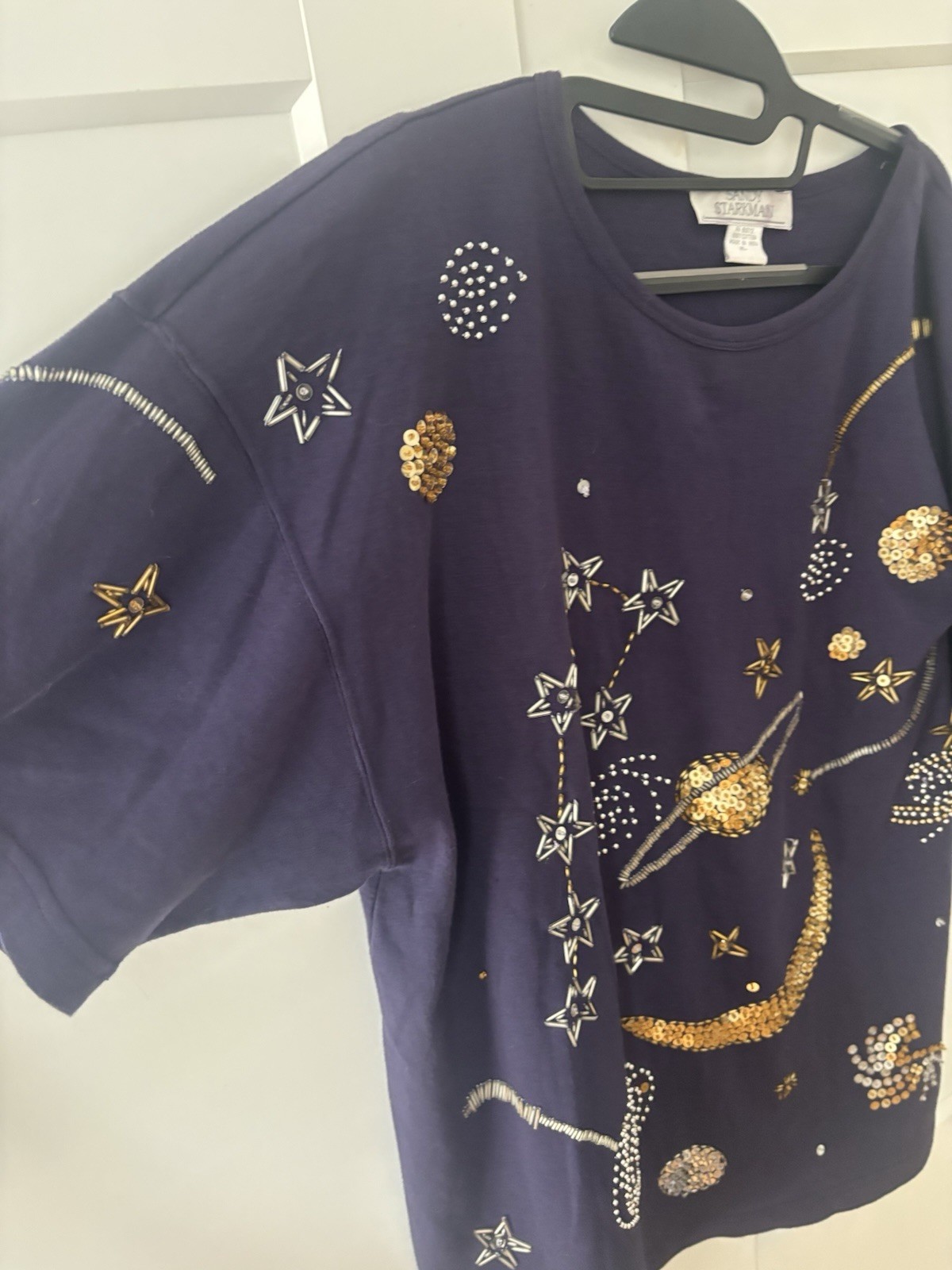 VTG Sandy Starkman Celestial Sequin Embroidered Shirt Moon Stars Whimsigoth – XL