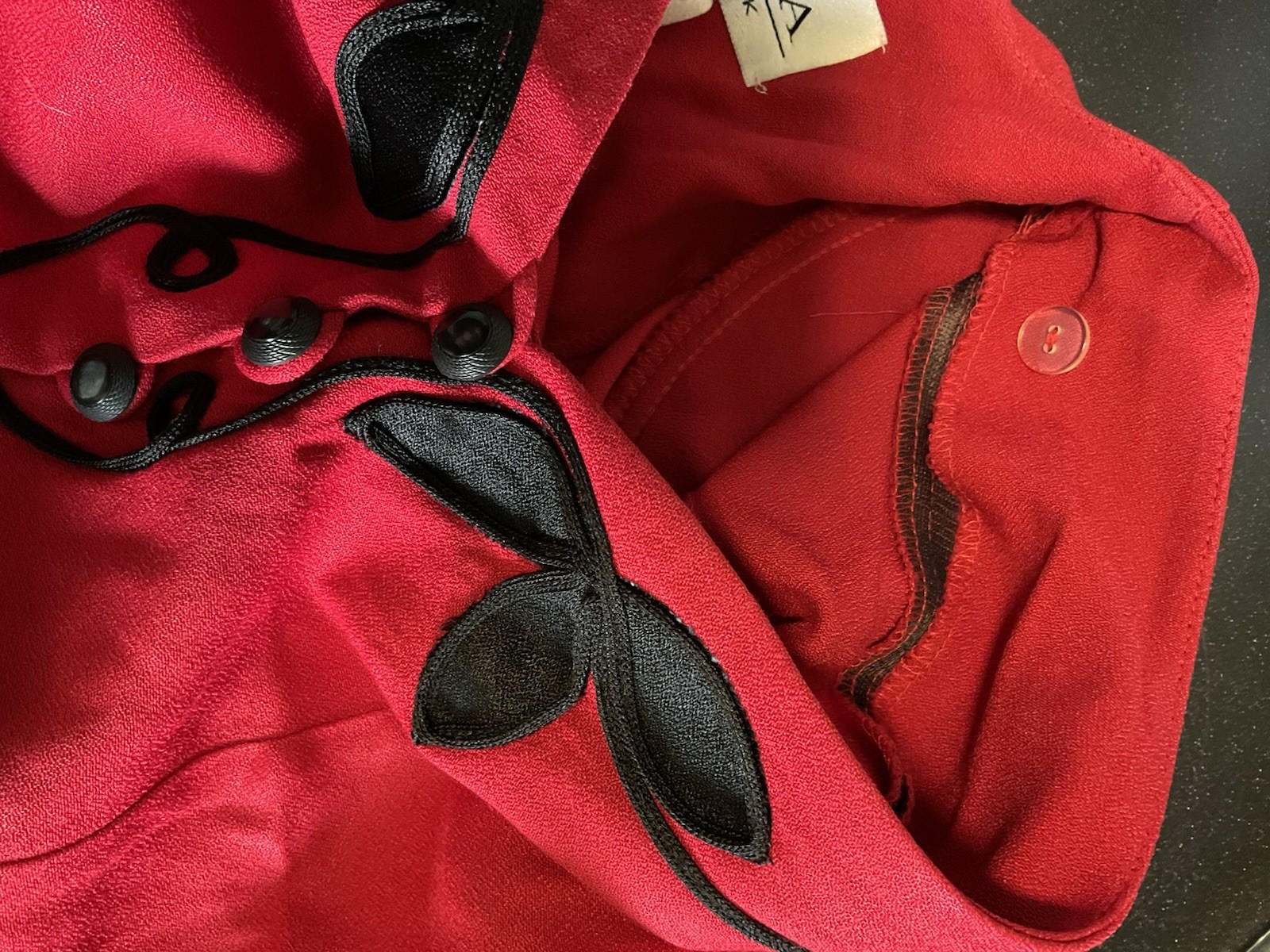 Reina New York Womens LS Red W/Black Flowers Sz 12 VTG Secretary 80s 90s Retro