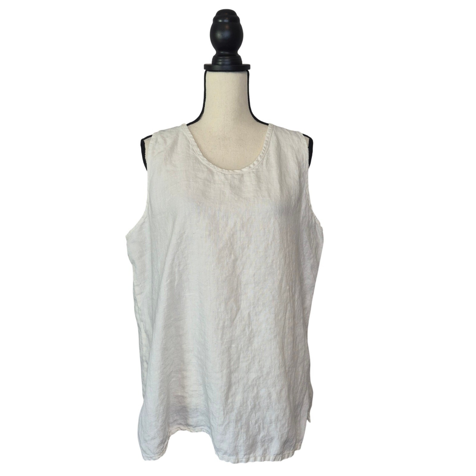 FLAX Cream Linen Sleeveless Tank Top Oversized Lagenlook Scoop Neck Blouse Sz L