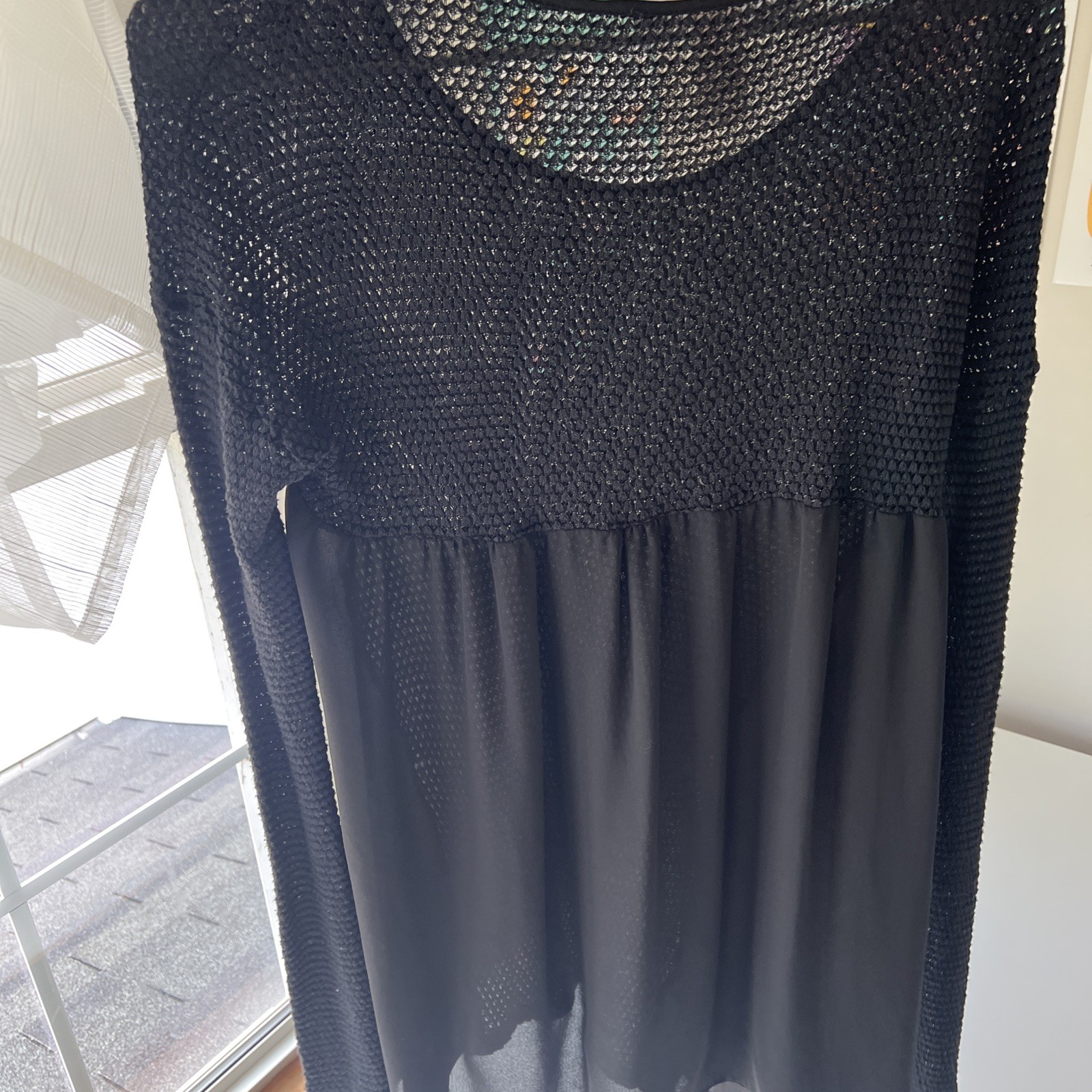lola + sophie hybrid knit and chiffon long-sleeve top size M