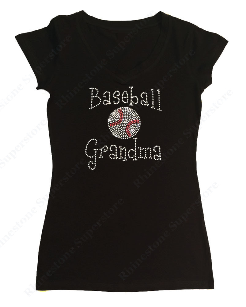 Women’s Rhinestone T-Shirt ” Baseball Grandma ” in S, M, L, 1X, 2X, 3X,*1 line*