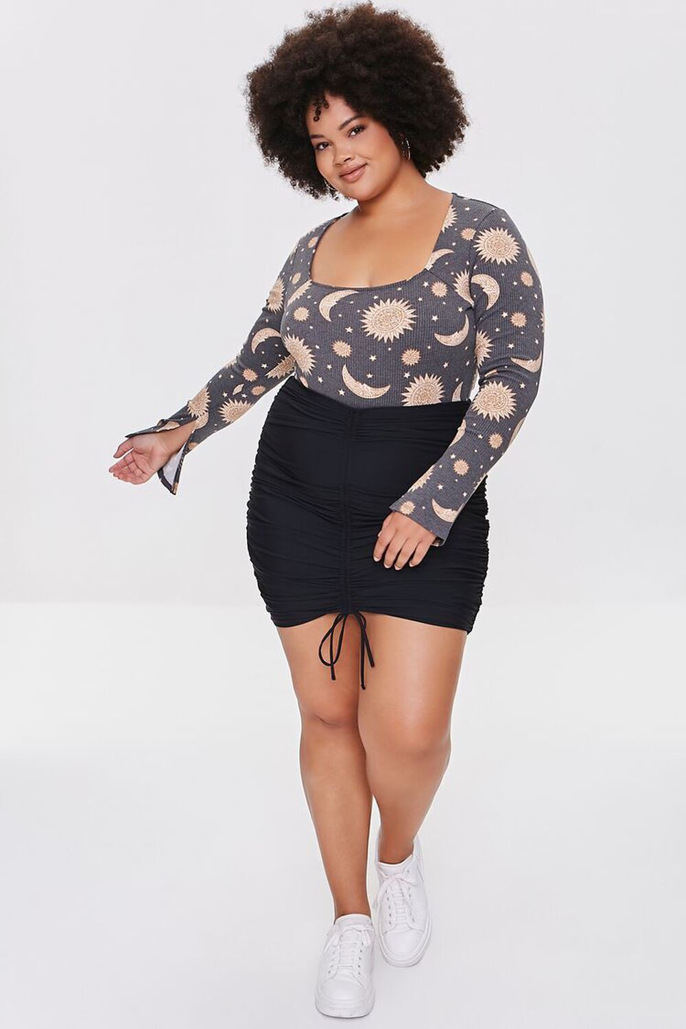 Celestial print bodysuit womens PLUS SIZE 3X stars sun moon goth witchy gray top