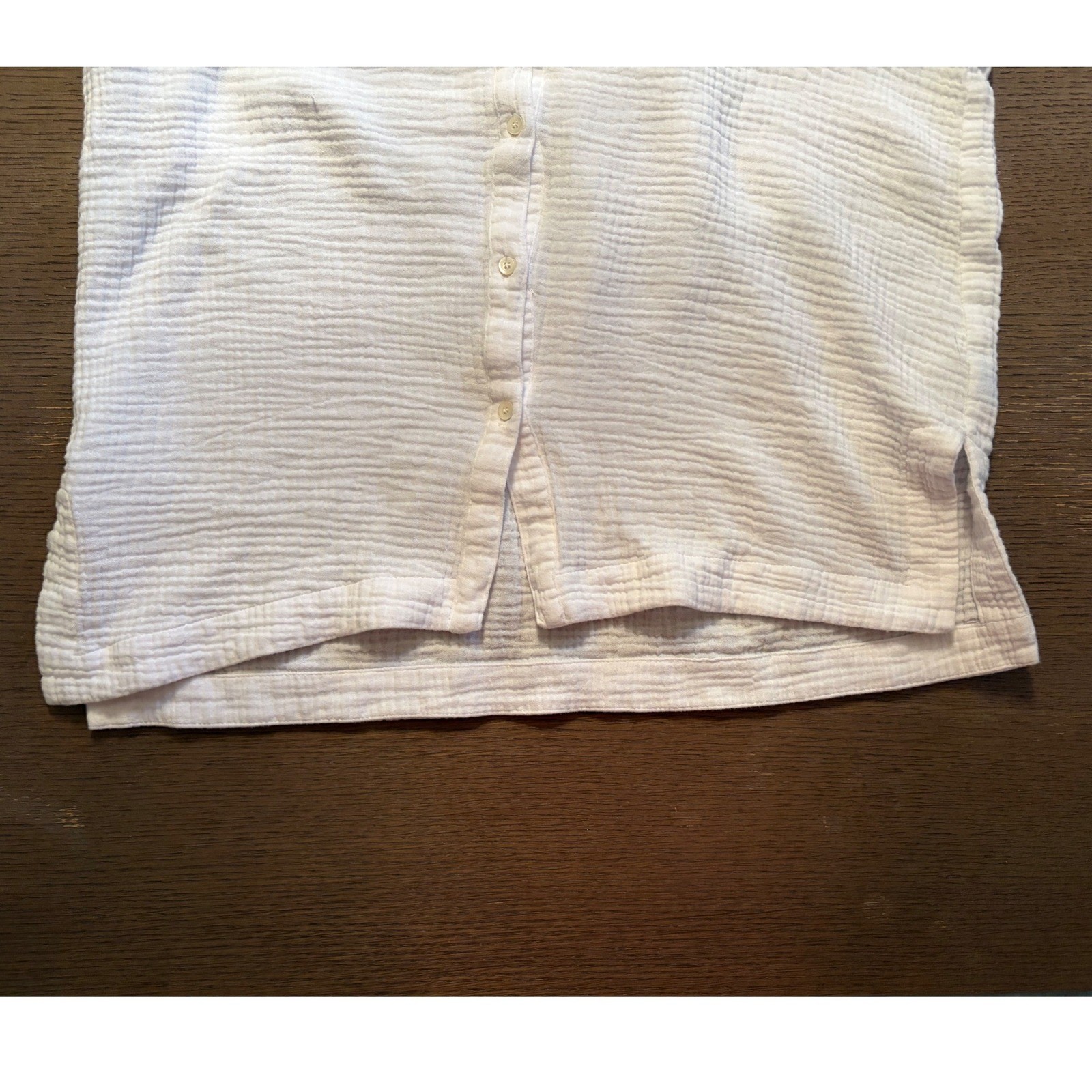 J.McLaughlin White Cotton Gauze Frayed Collar Button Down Shirt Womens Large