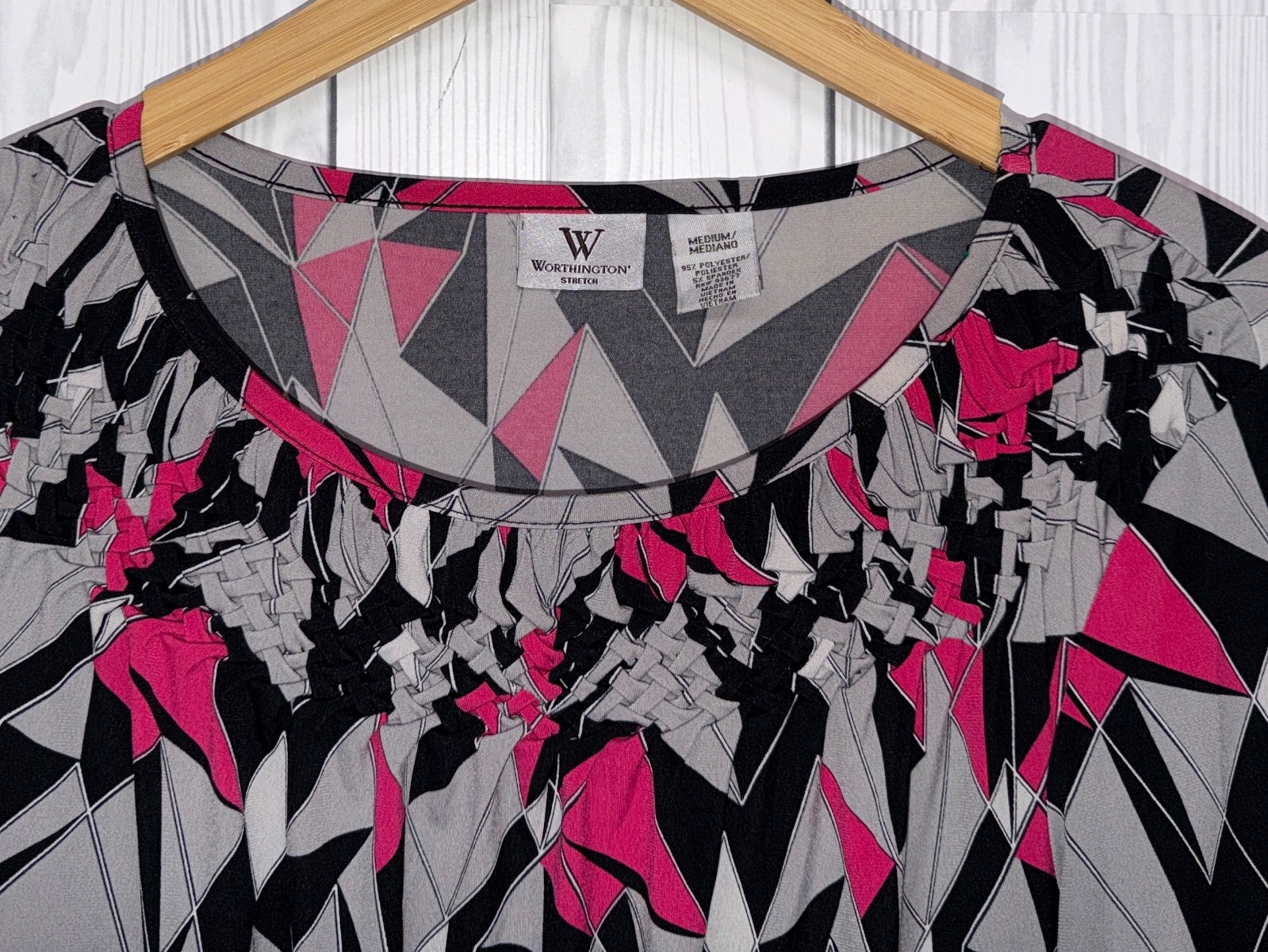 Worthington blouse womens size medium long sleeve pink patterned stretch top