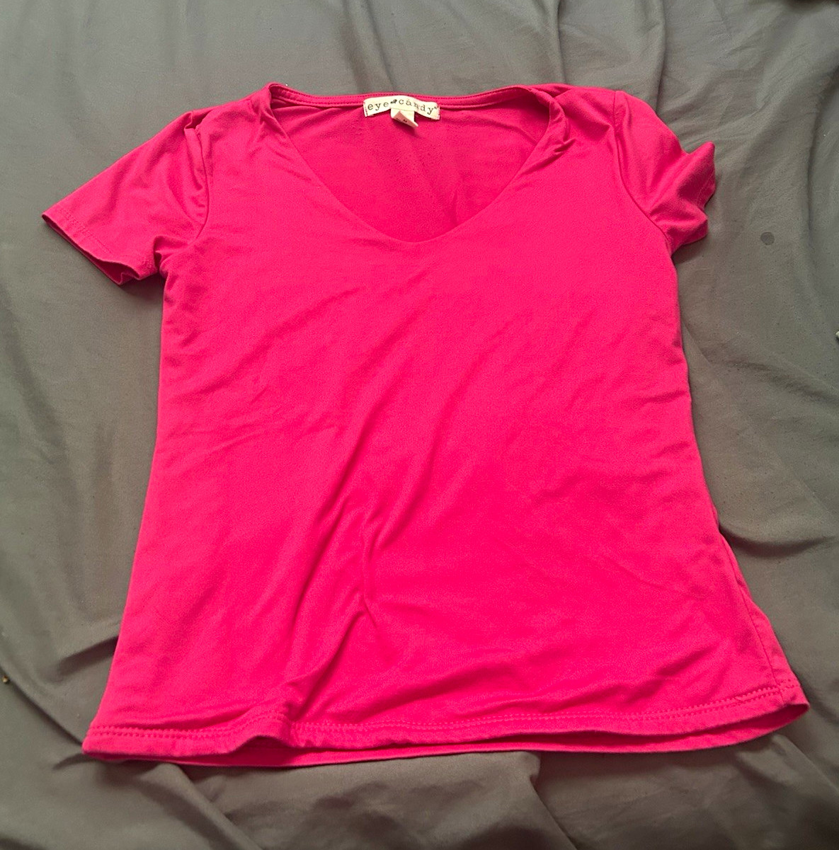 Eye Candy Women’s Pink V-Neck T-Shirt M Short Sleeve Knit Pullover Solid