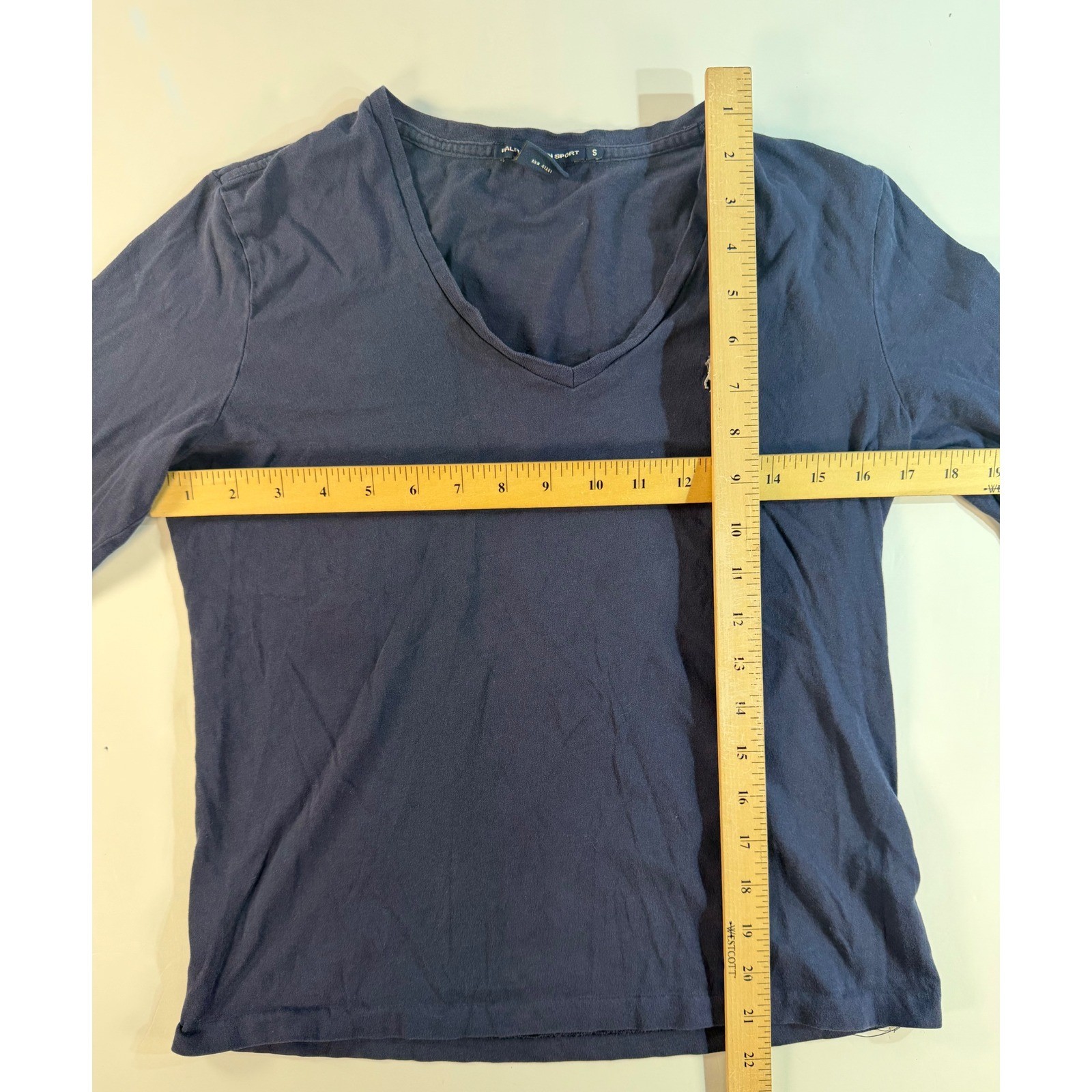Ralph Lauren Sport Womens Navy Blue V-Neck Long Sleeve Cotton Tee Shirt Small