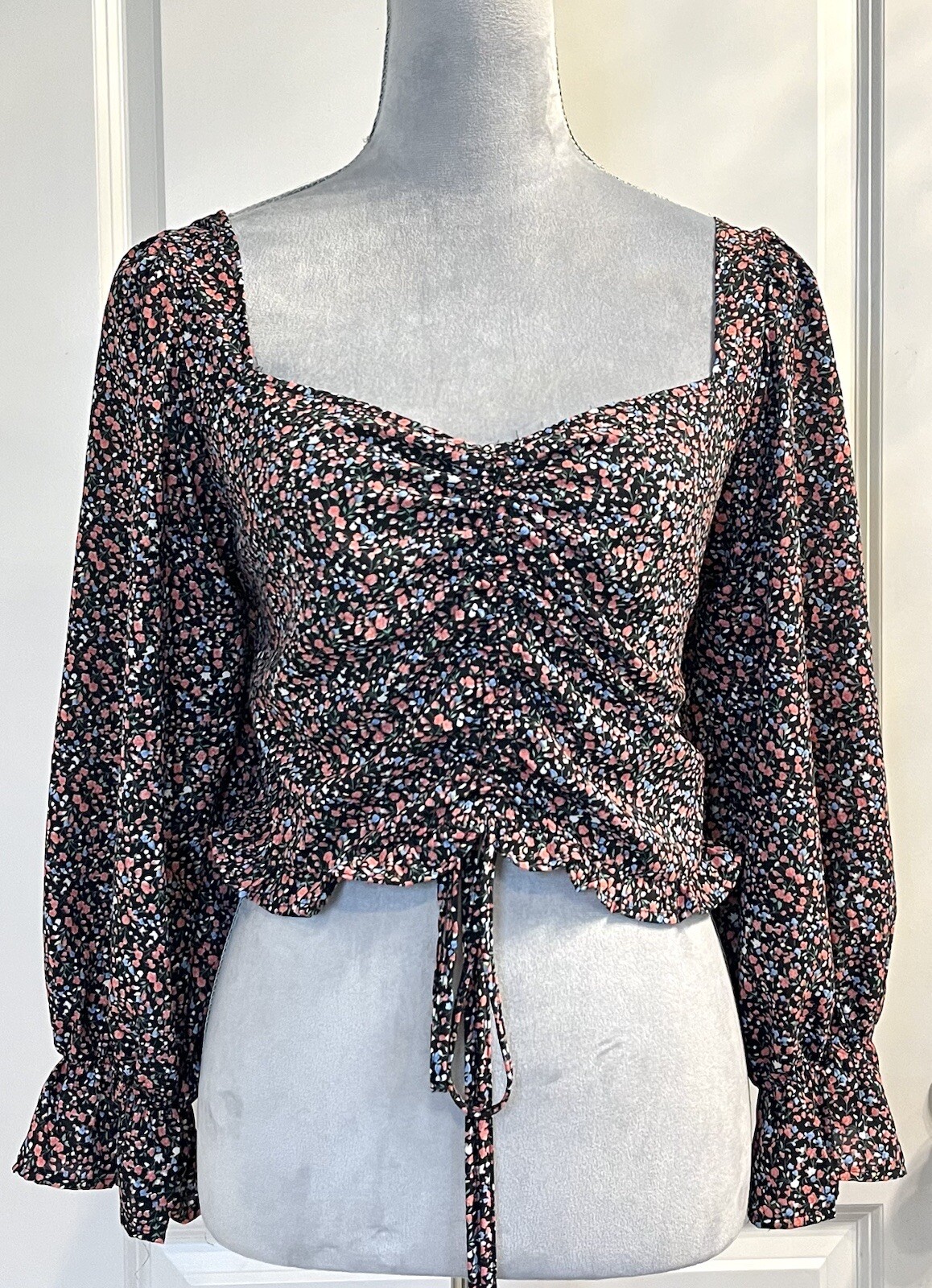 Y2k Floral Cropped Top Blouse L Peasant Boho Hippie Gypsy Cottagecore