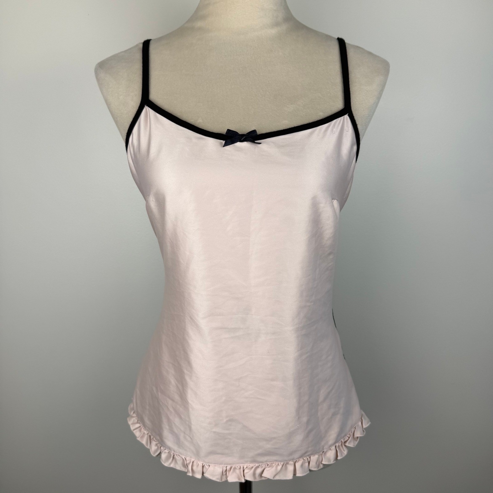 Adore Me Womens Light Pink Satin Ruffle Bow Camisole Top Black Back Size Medium