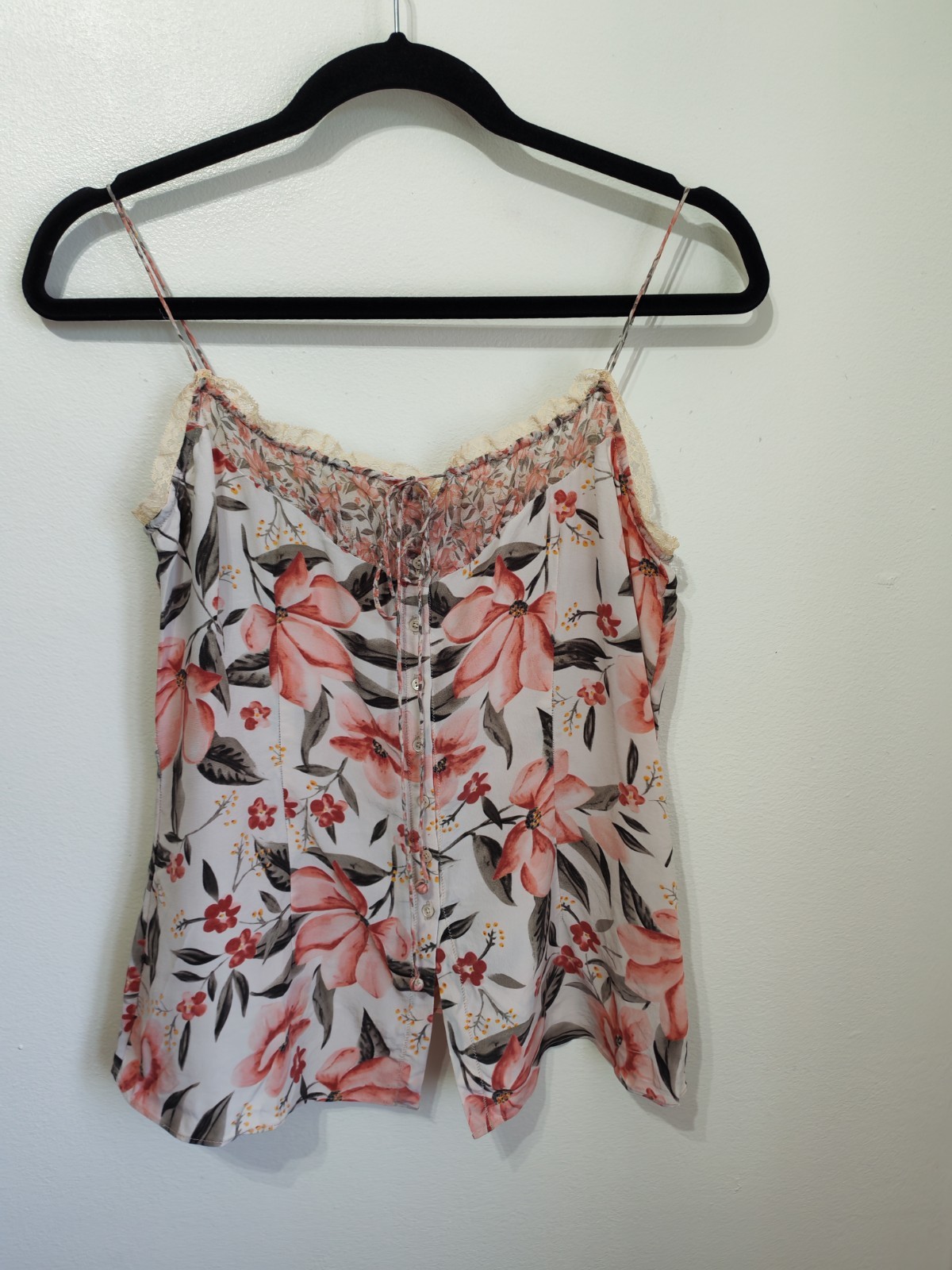 Pure Silk Pink Floral Cami Strappy Top M 12 coquette y2k lingerie style