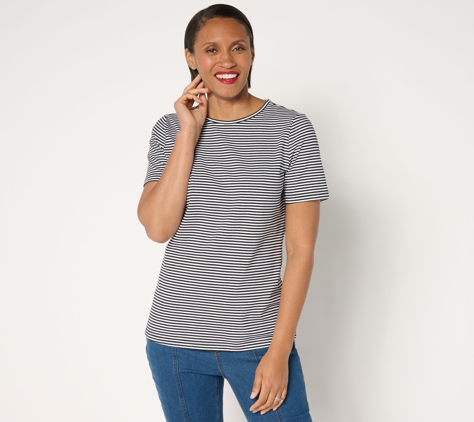 Gloria Vanderbilt Women’s Top Sz XL Denim & Co. Essentials Perfect Black A680151