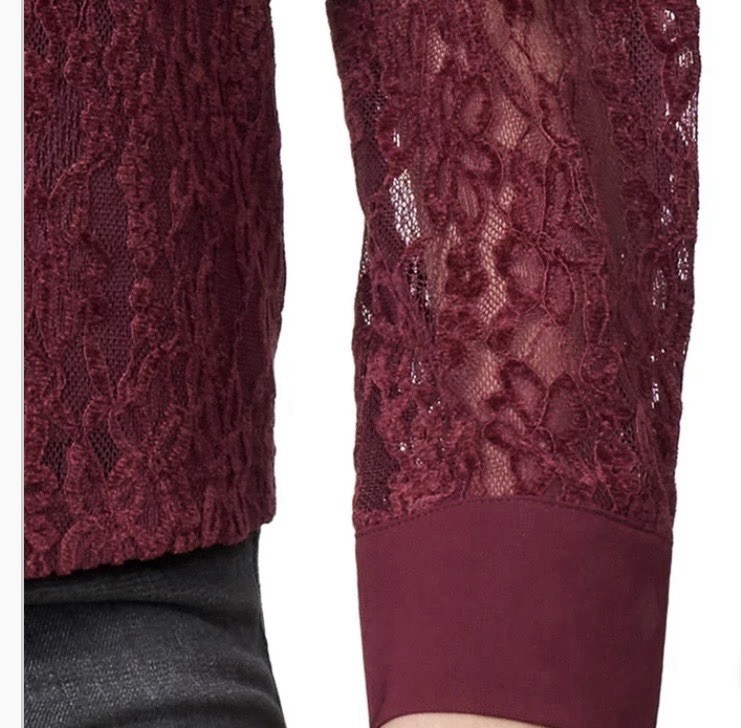Cable & Gauge Womens Lace Blouse, NWT Port/Wine/Red, S Button Front, Lined