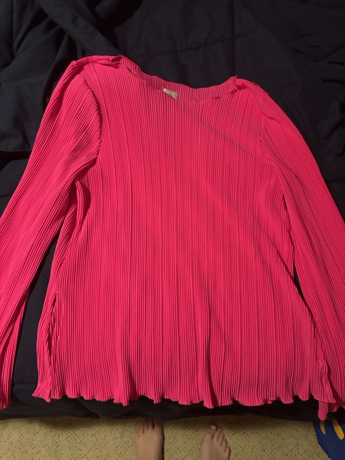 A New Day Pink Solid Knit Pleated Long Sleeve Round Neck Top Women’s XL