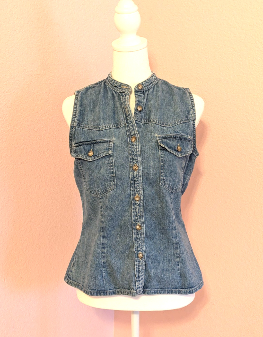 Old School Denim Sleeveless Button-Front Top Women’s Size 4