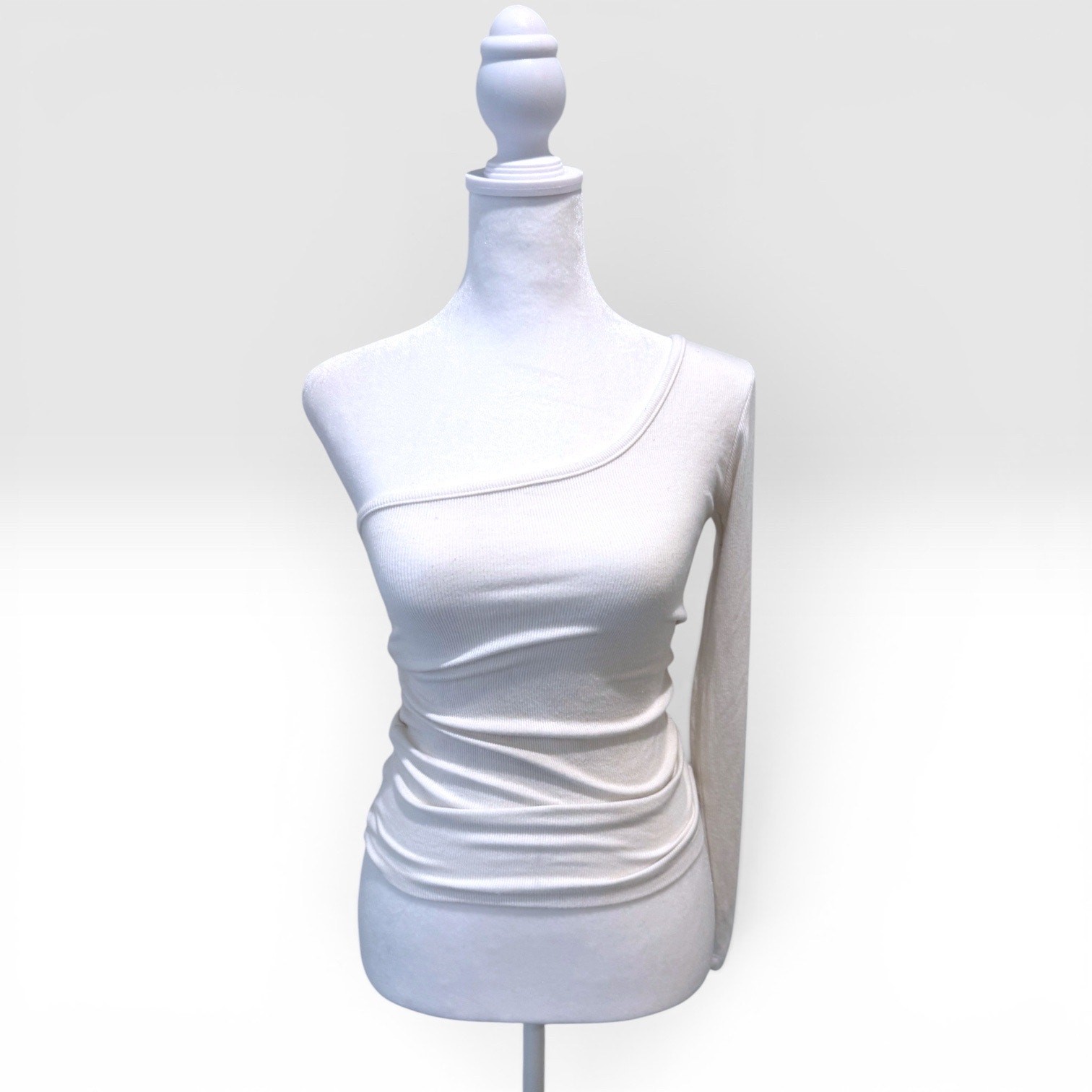 JOAH BROWN White One Shoulder Long Sleeve Fitted Top S/M EUC