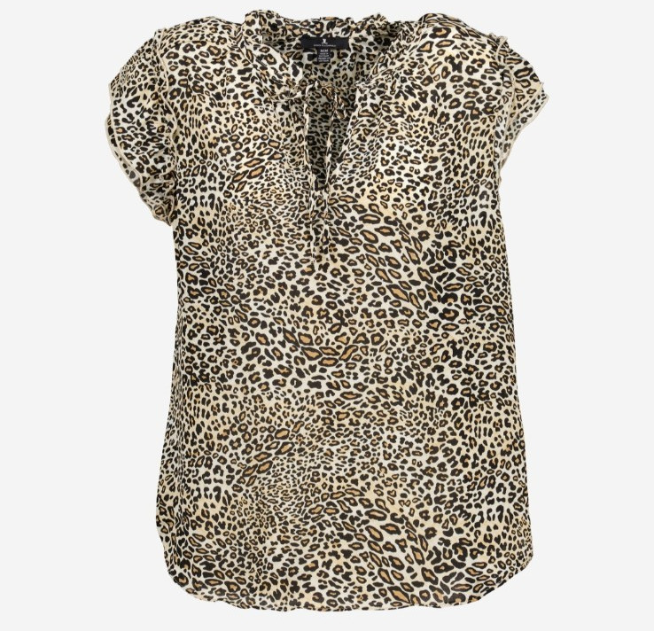 Tamara H. Women Large Top Animal Ruffled V Neckline NEW