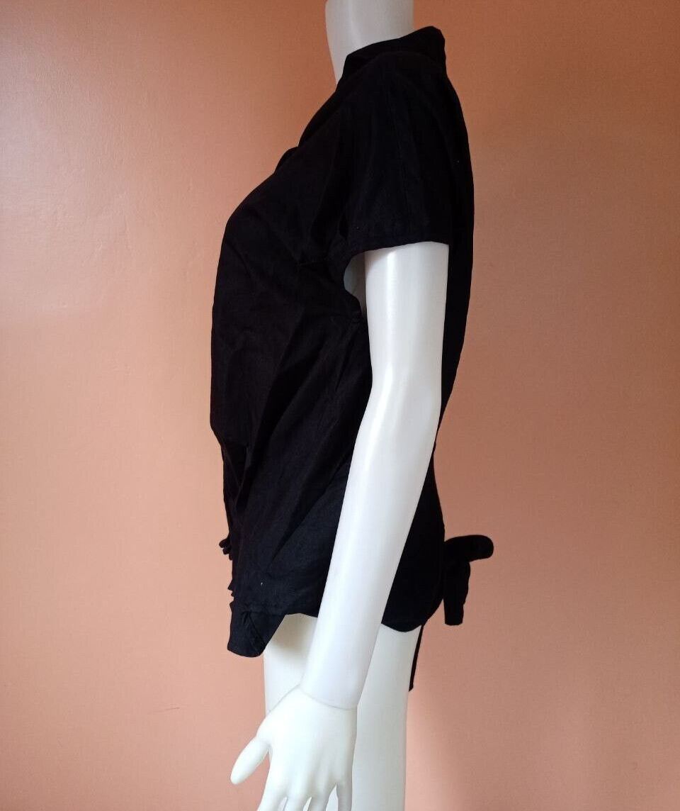 HIROMI TSUYOSHI PLEATED BUTTON DOWN BOW TOP BLACK SIZE 2