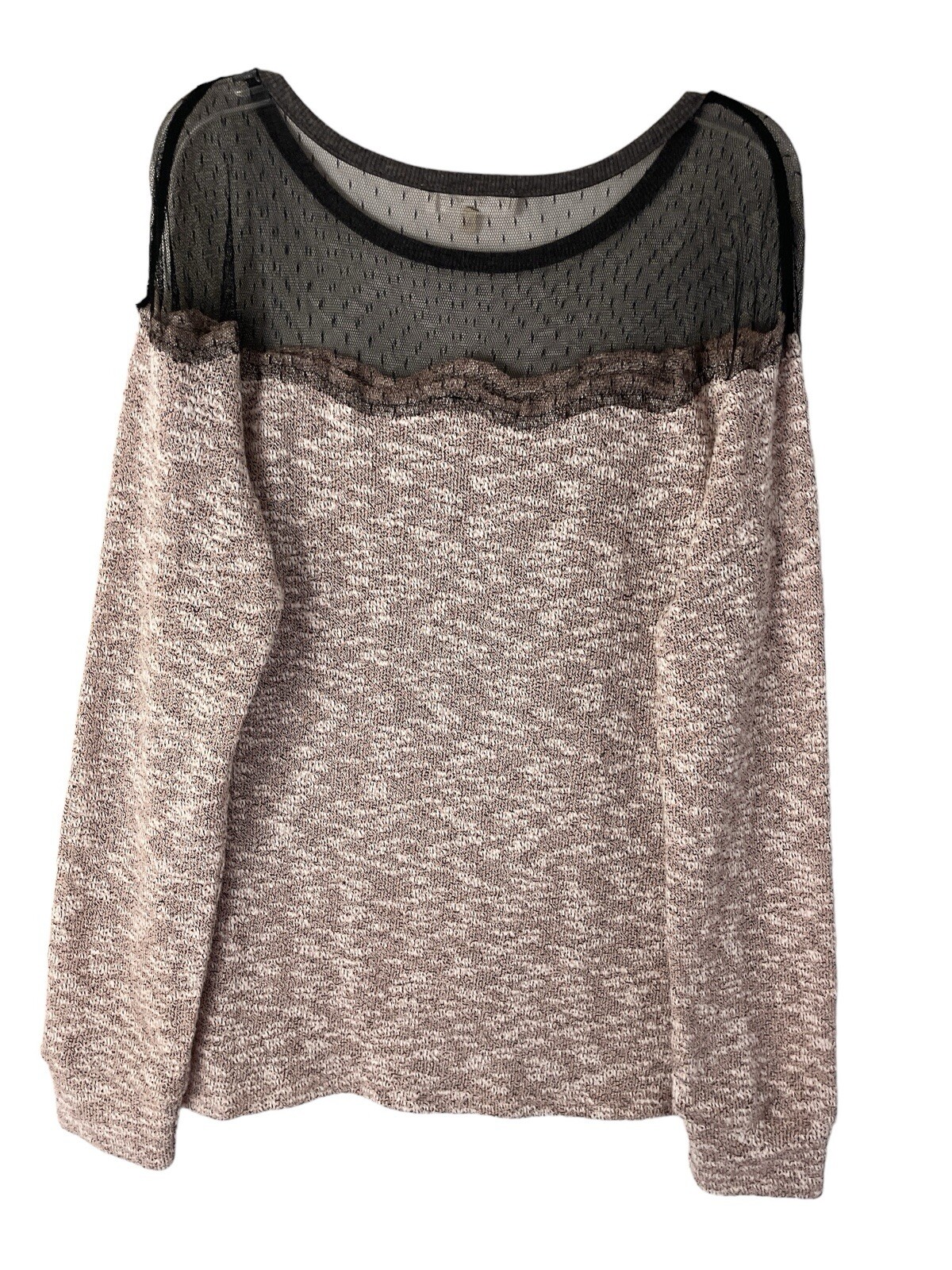 Sugar Lips Top Womens L Stretch Knit Round Neck Long Sleeves Lace Upper Blouse