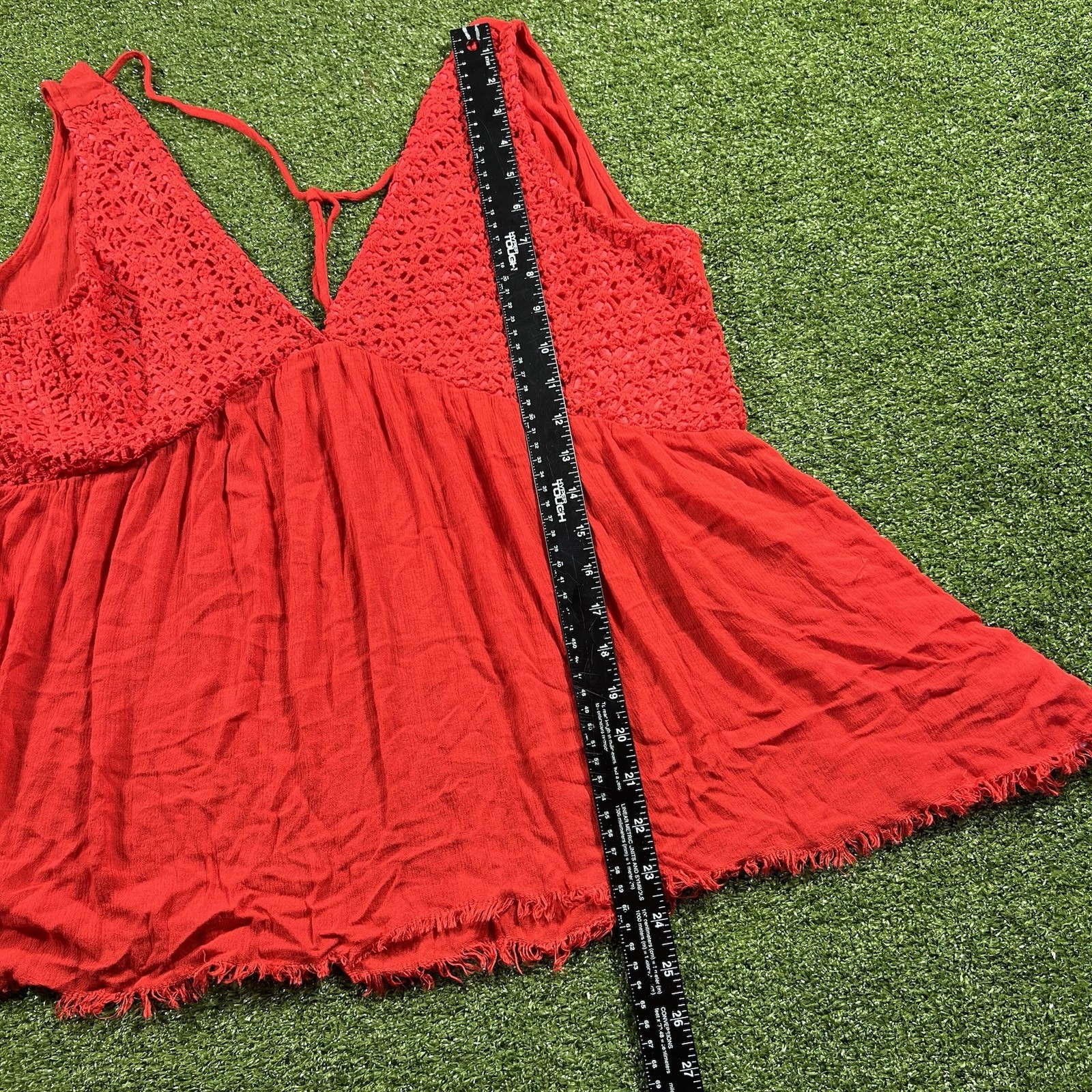 Umgee USA Women’s Red Sleeveless Babydoll Crochet Trim Tank Top Size L
