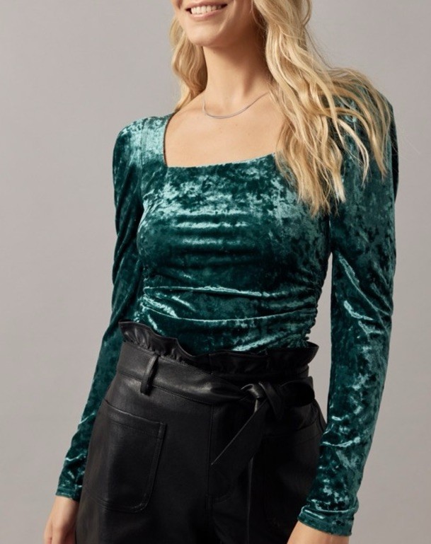 Belinda Cinched Side Long Sleeve Top, Large, Hunter Green