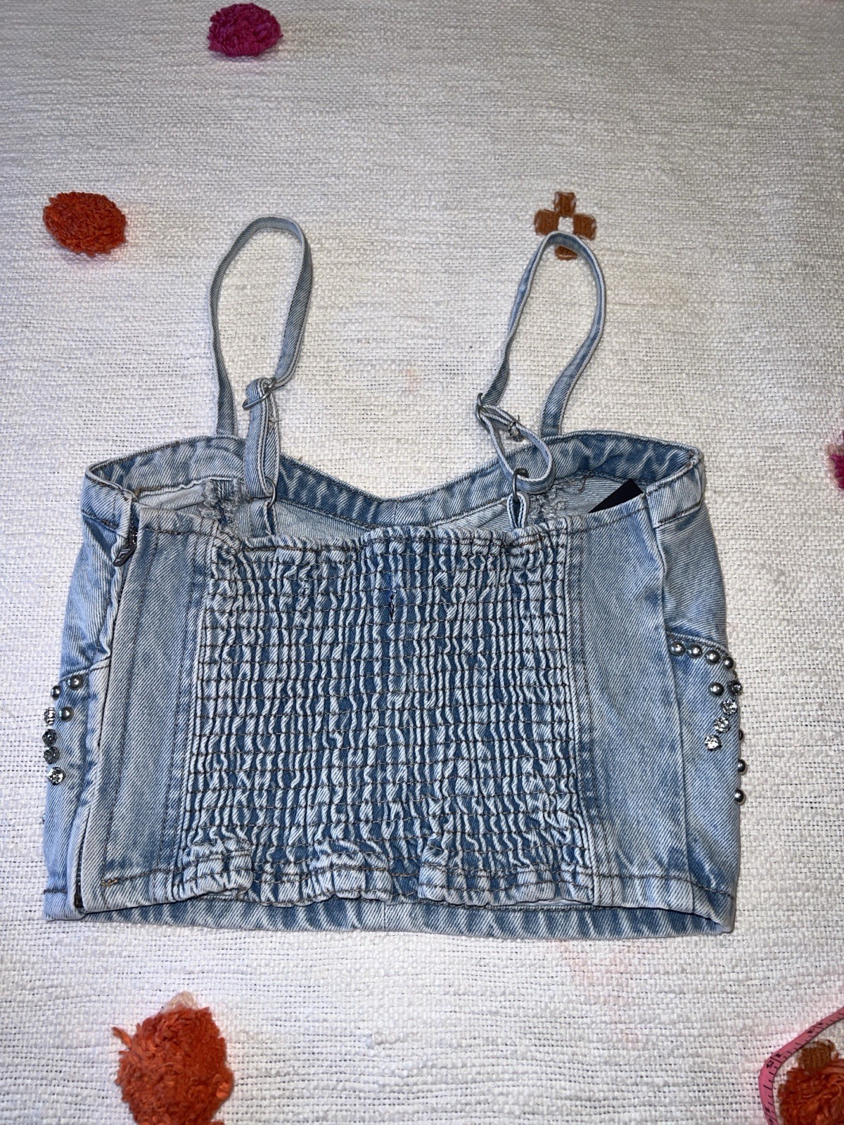 NWT BLANK NYC Light Wash Starstruck Embellished Denim Crop Top MED Festival Hot
