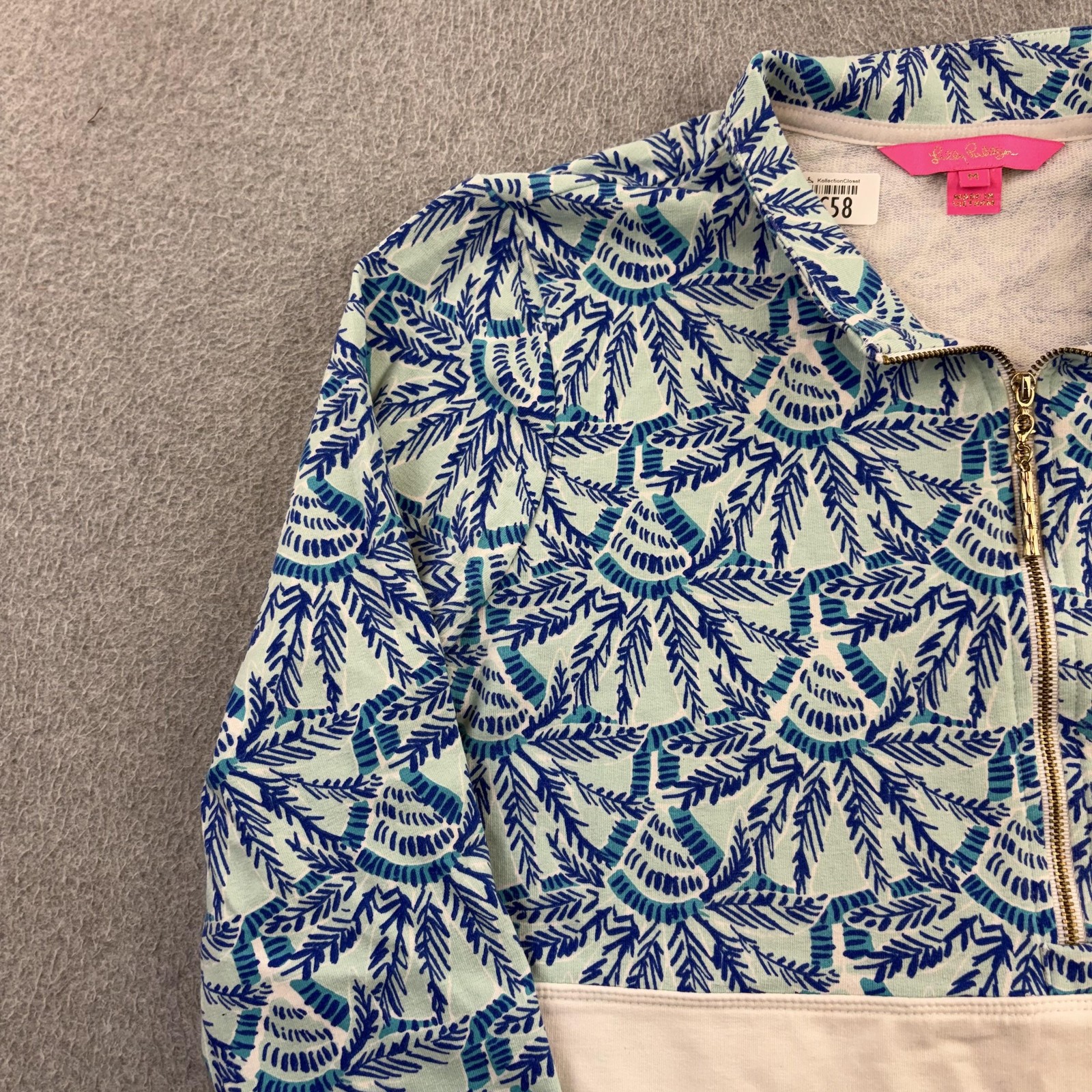 Lilly Pulitzer Shirt Womens Medium Blue 1/2 Zip Long Sleeve Tunic Top