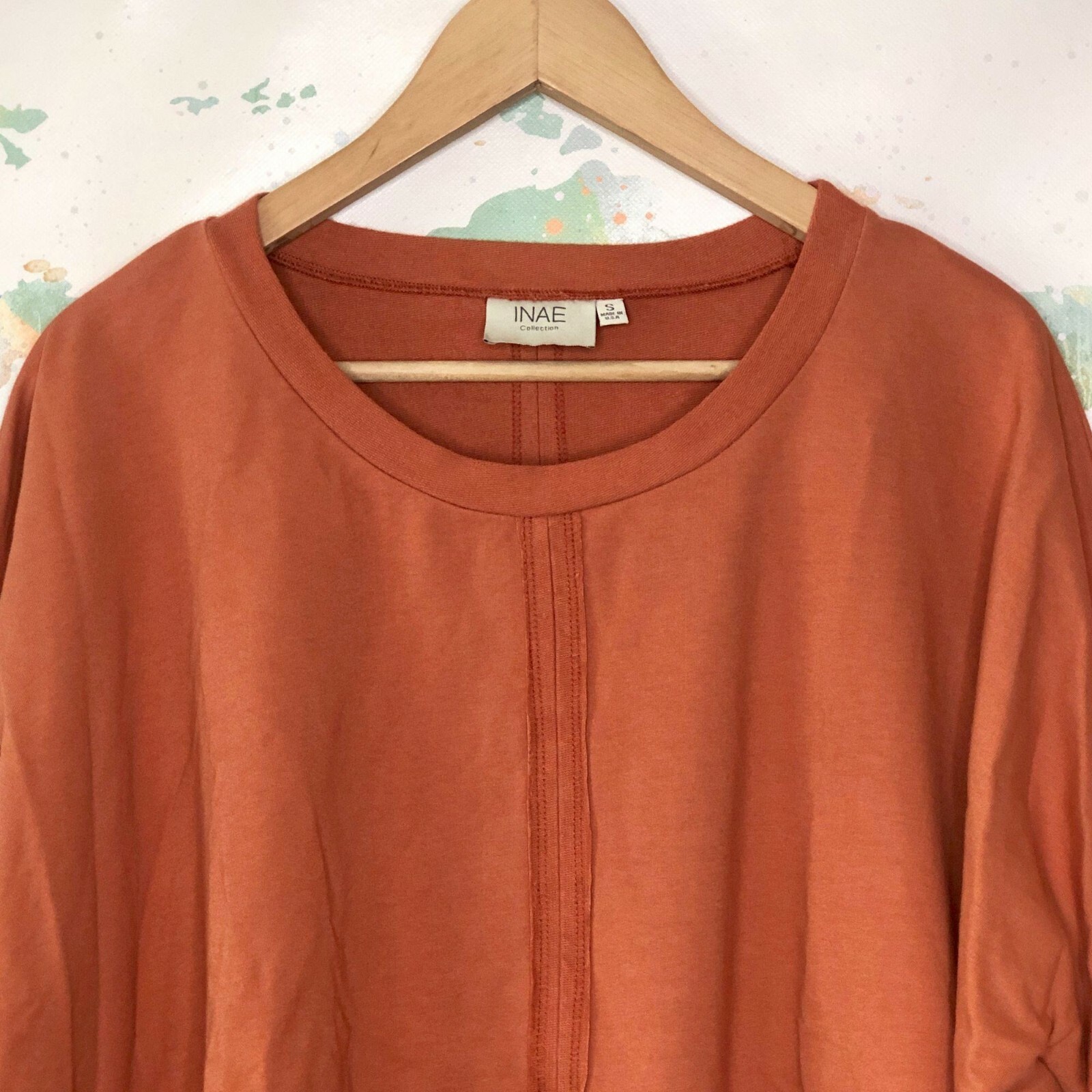 INAE Collection Top Small Tunic Oversized Lagenlook Orange Asymmetrical Hem NWT