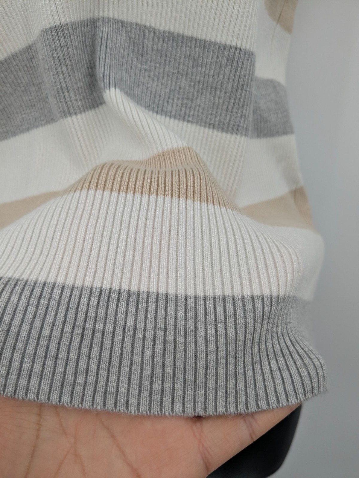Ribbed Knit Polo Tank Top Striped Neutral Coastal Resort Casual Sleeveless Large