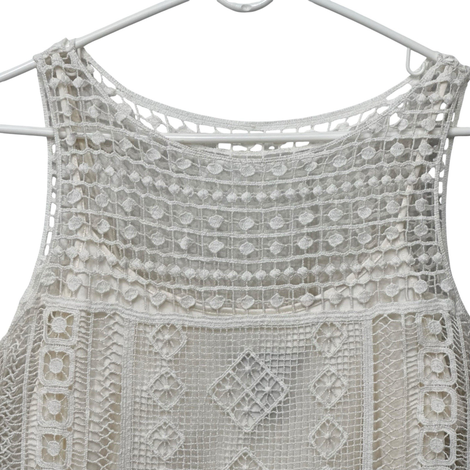 Ralph Lauren LRL Women’s Top Ivory Size Large Lace Top with Fringe Lined Boho
