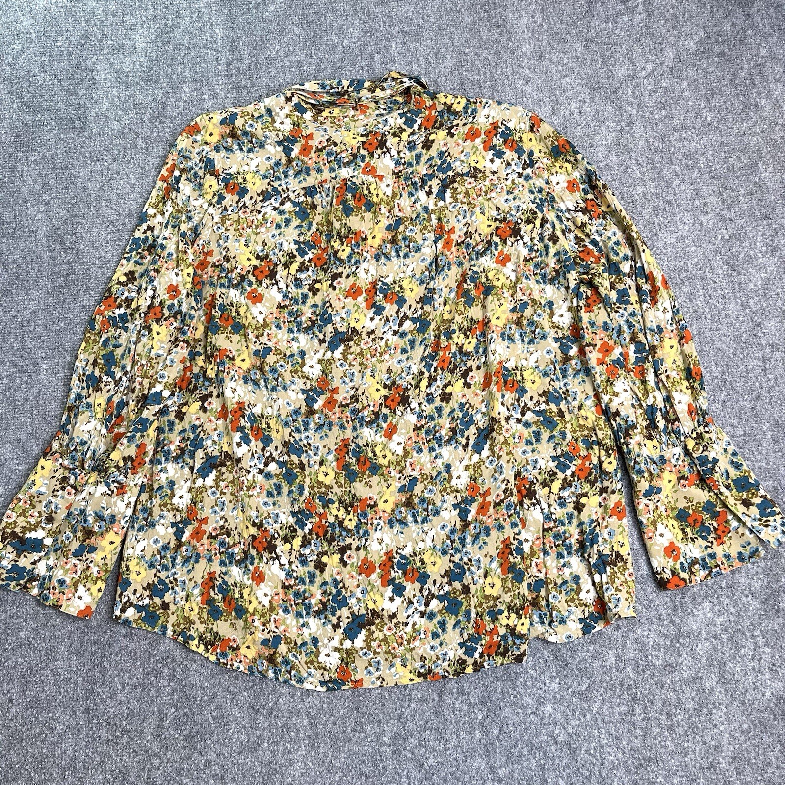 J Jill Top Womens 1X Ditzy Floral Covered Button Front Removable Tie Blouse